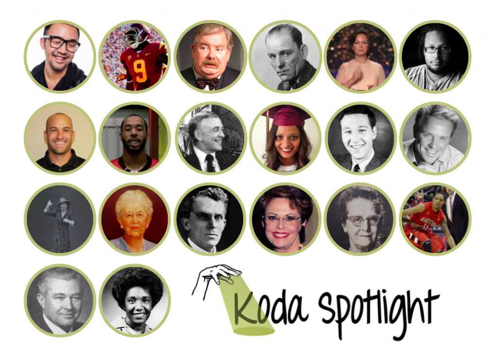 [Image description: Four rows of circular portraits of various people in both black and white or color. At the end of the fourth row on the right a hand, outlined in black, signs &amp;quot;Spotlight&amp;quot;. A yellow shaft of light emanates from the palm, creating a spotlight. Black text to the right reads &amp;quot;Koda Spotlight&amp;quot;.]