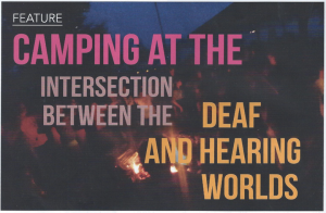 Image of people around a campfire. Text reads "Camping at the Intersection between the Deaf and Hearing worlds."