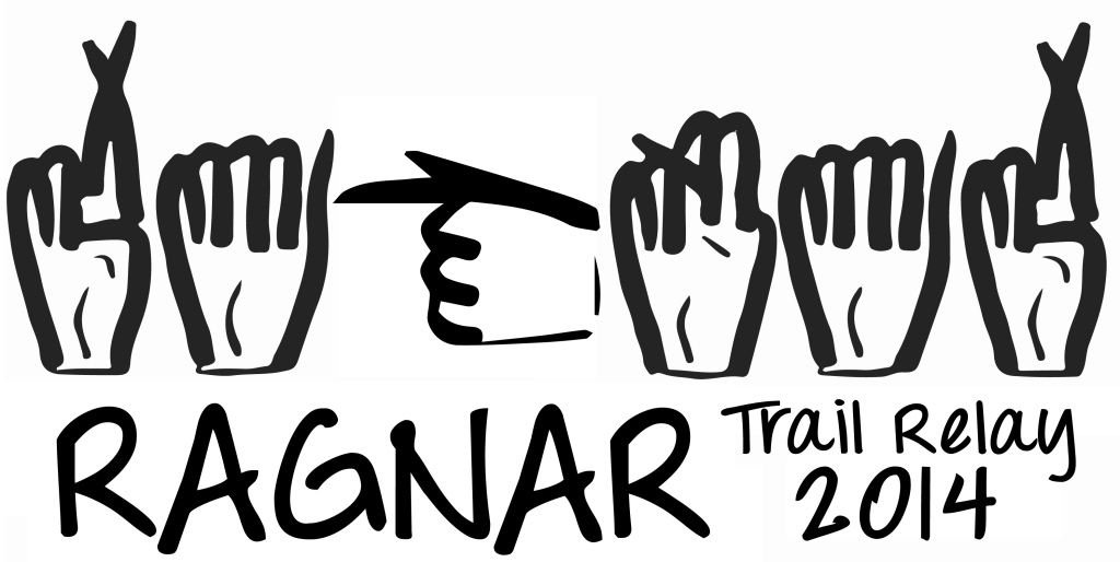 A simple line drawing spells out RAGNAR in ASL, underneath the text reads; "RAGNAR Trail Relay 2014"